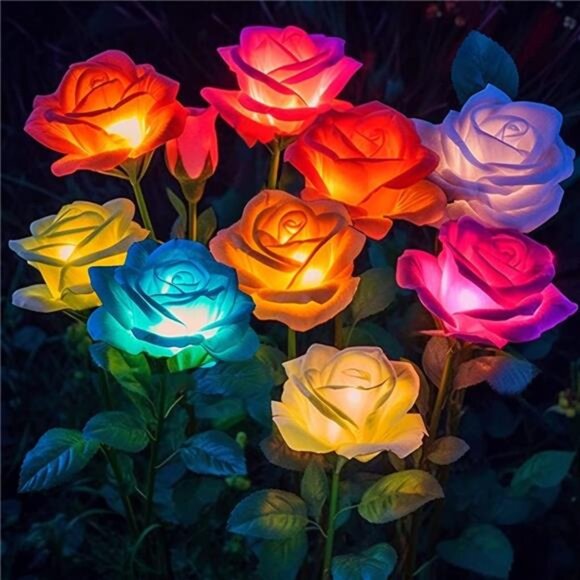 Solar Lights Outdoor 4 Pack Garden Yard Waterproof Color Changing Flower Decor - Picture 1 of 7